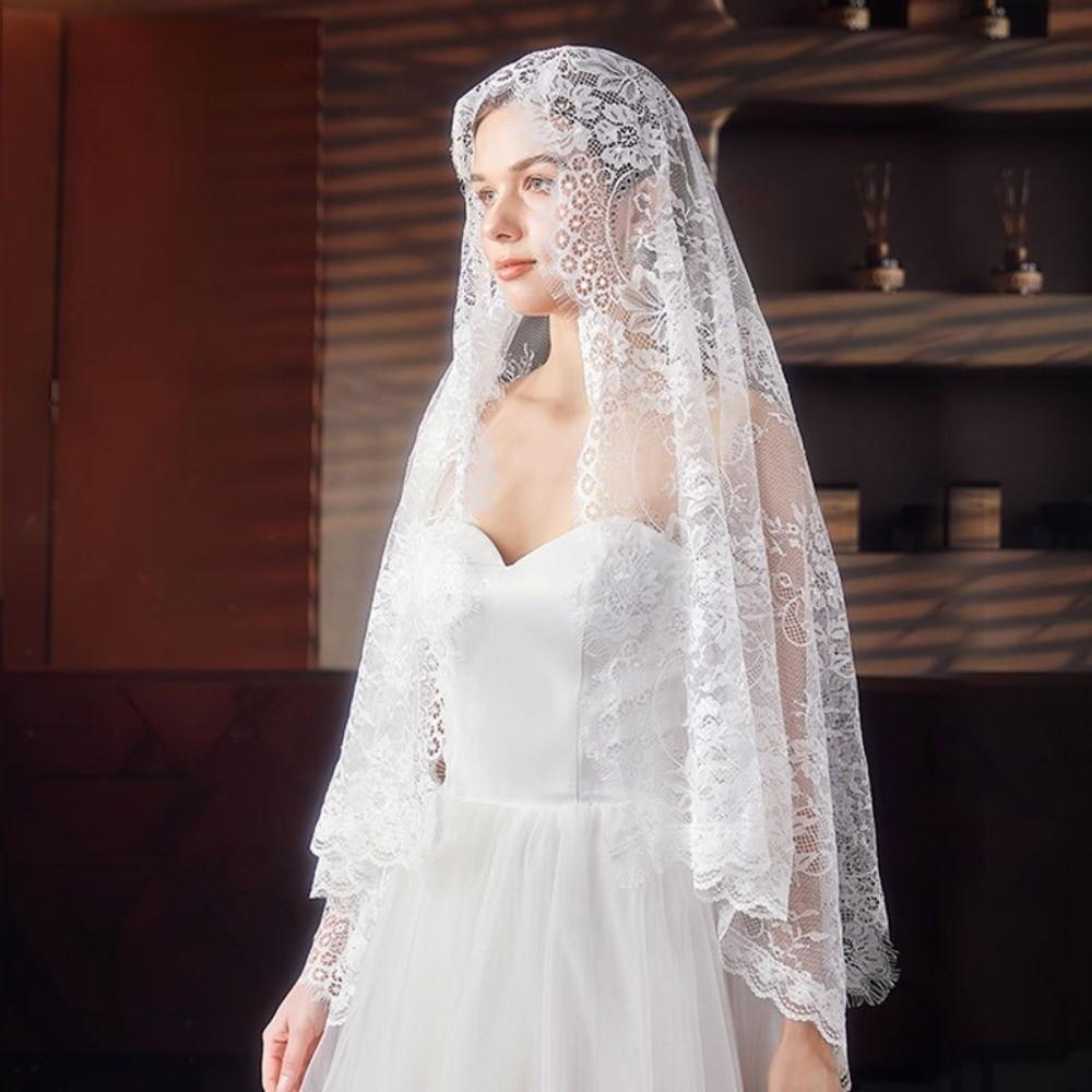 Holle Bruids Kant Sjaal Kantrand Mantilla Sjaal Hoofddeksel Sluier Gebedssjaal Kerk