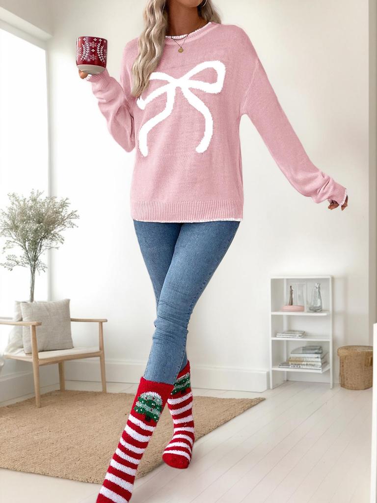 Women's European American Valentine’s Bow Jacquard Sweater - Autumn Winter Fashion