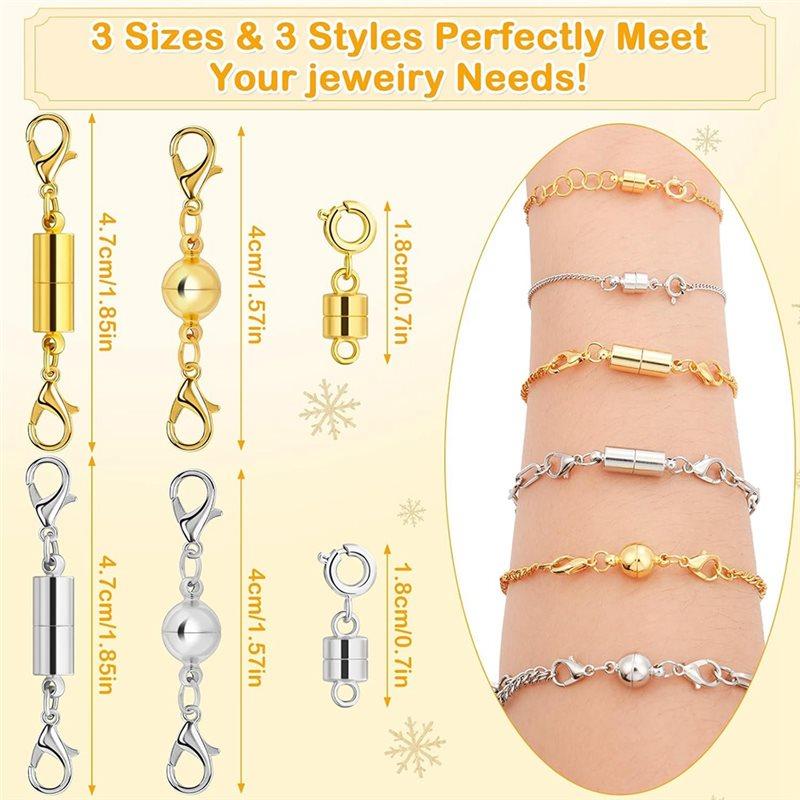 A95D-Magnetic Necklace Clasp And Closures 20 Pcs, 14K Gold And Silver, Strong Magnet Jewelry Connectors