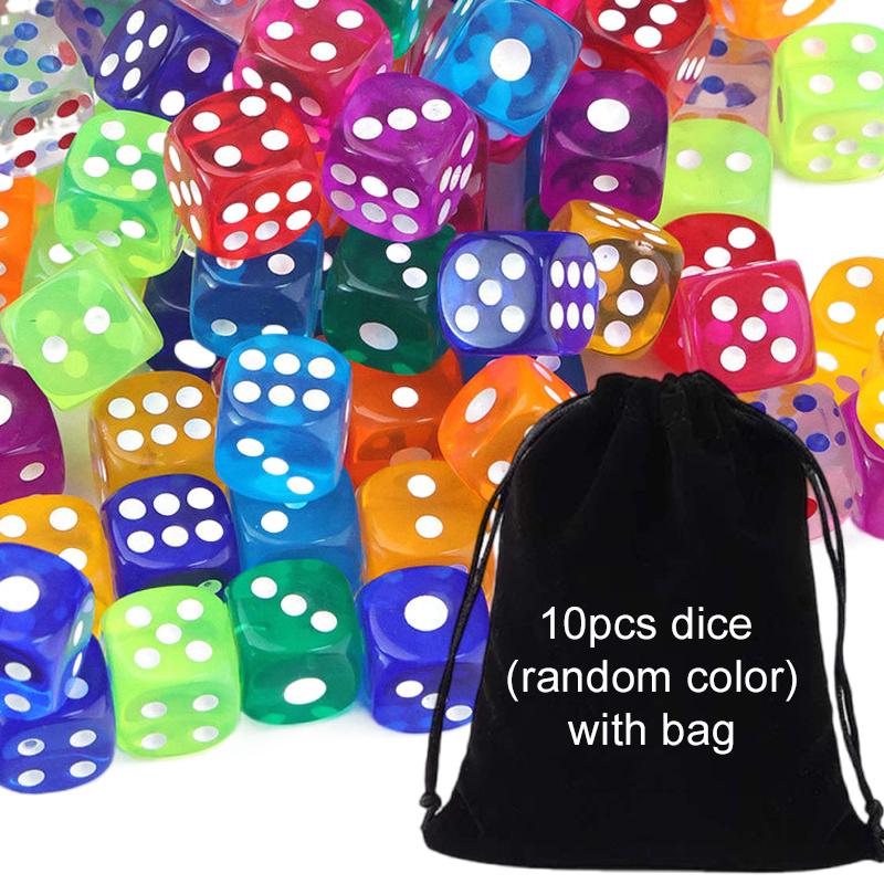 

10~30pcs Dice Colorful Acrylic 14mm with Bag Rounded Edges Dice Table Board Games Party Entertainment Props Transparent TMZ