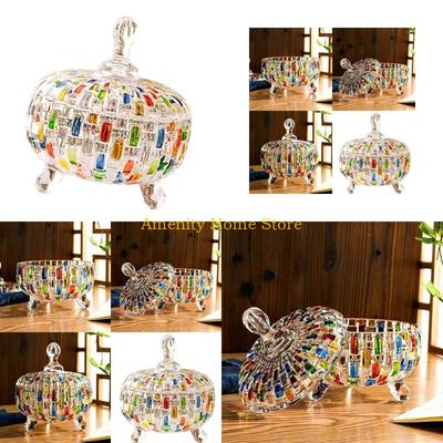 F26C Candy Dish with Lid Christmas Crystal Candy Jar Decorative Covered Glass Jar Jewelry Box Buffet Biscuit Containers