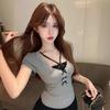 Sweet Spice Girl Fake Two Pieces Lace Neck Short Sleeve T-Shirt Women's Summer Pure Desire Square Neck Short Top Chic and Beautiful