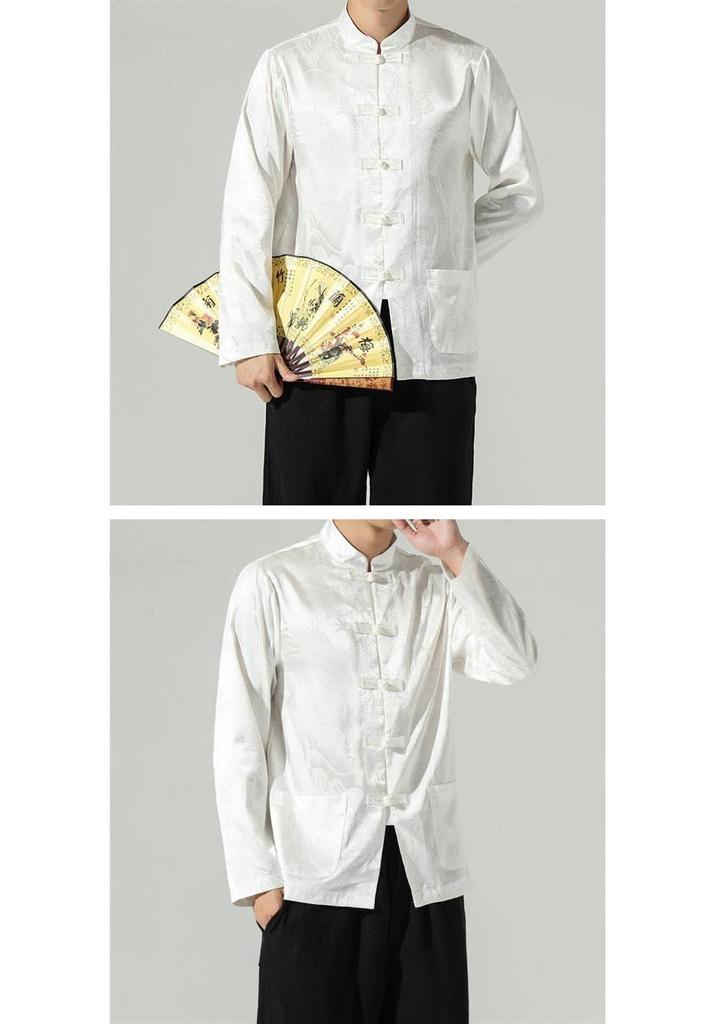 Herren Große Seiden Tang Anzug Jacke - Lockerer Schnitt, Chinesischer Stil, Stehkragen.