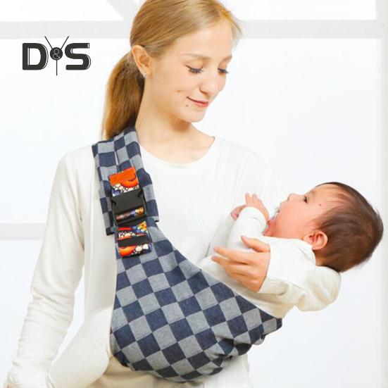 Baby Sling Carrier Great Load Bearing Adjustable Length Wide Strap Less Pressure On Shoulder Breathable Fabric Plaid Print Outdoor Walking 0-36