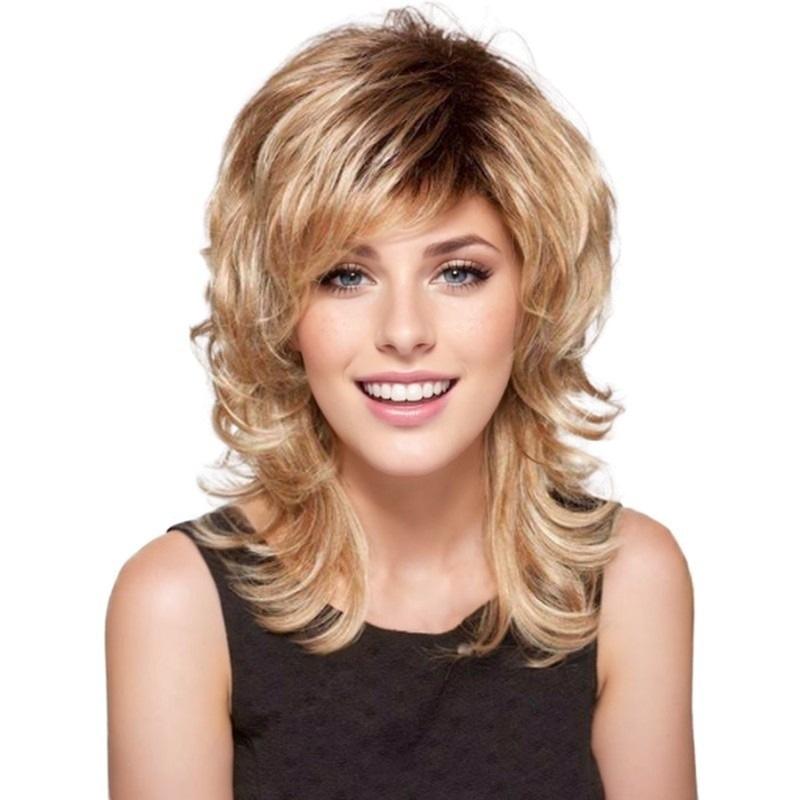 Synthetic Hair Short Wigs for Women Trendy Hairstyles Mommy Wig Ombre Blonde Color Shag Wig with Bangs Natural Haircuts Casual