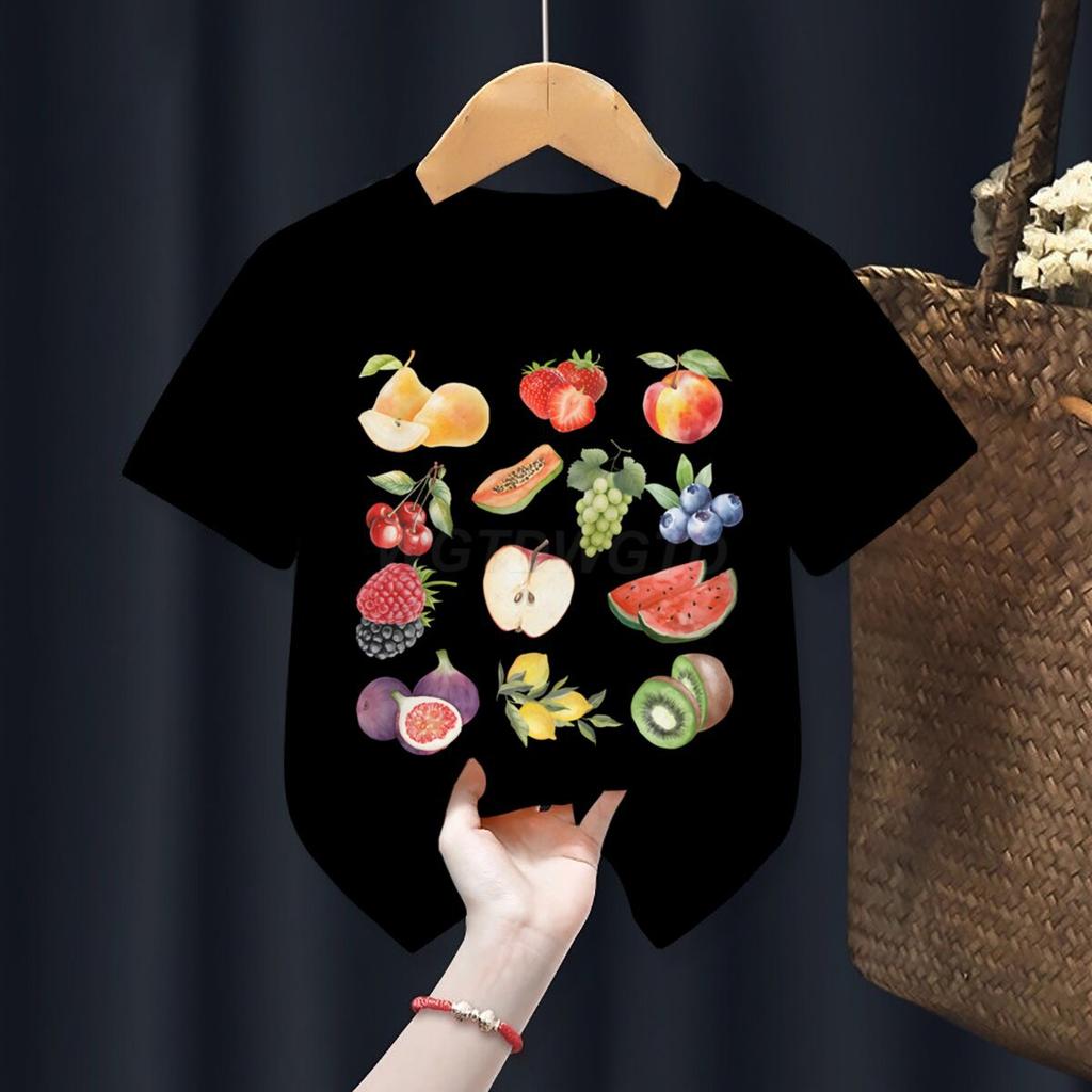 Summer Strawberry Printed Sweet Cute ShortSleeved Childrens Casual Sportswear Tshirt Polyester Fabric Kids Girls Clothes