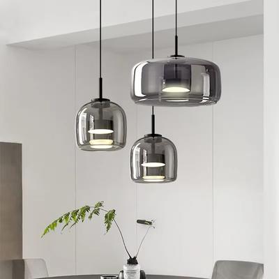 Moderne LED Glas Pendelleuchte Luxus Bernstein Grau Dia 26/38CM Hängelampe für Schlafzimmer Restaurant Wohnzimmer Heimdekor Leuchten