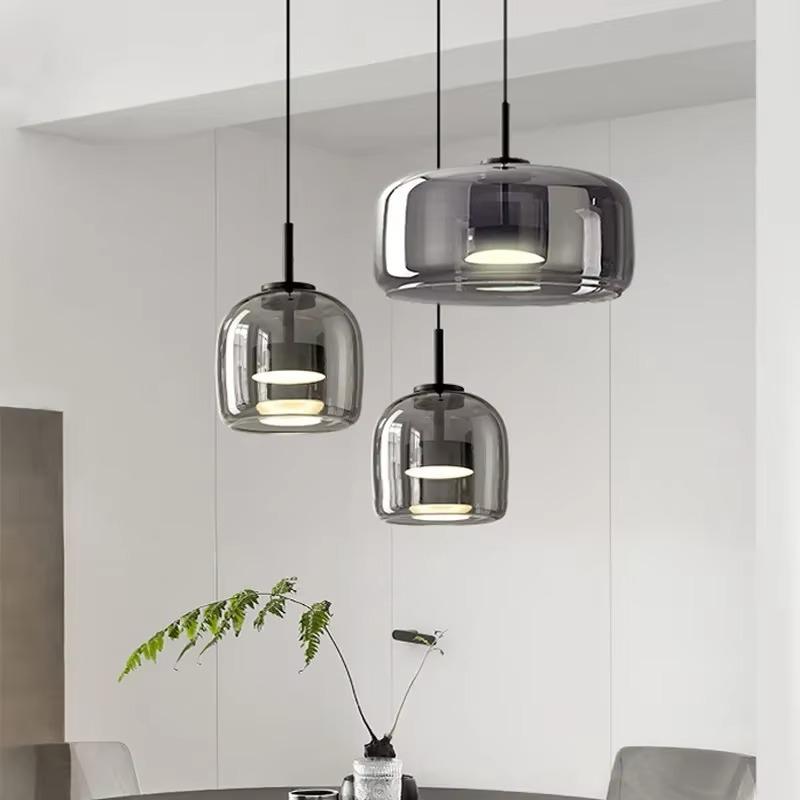 Modern LED Glass Pendant Light Luxury Amber Grey Dia 26/38CM Hanging Lamp For Bedroom Restaurant Living Room Home Decor Fixtures
