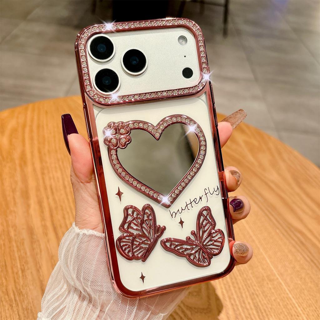 Beautiful Love Mirror Butterfly Shining Protector Colorful Phone Case for iPhone 17 Air 16 15 14 13 12 11 Pro Max Plus Cover