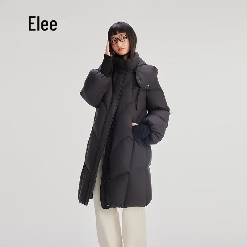 Women's Sweet Pom-Pom Hooded Long Duck Down Coat