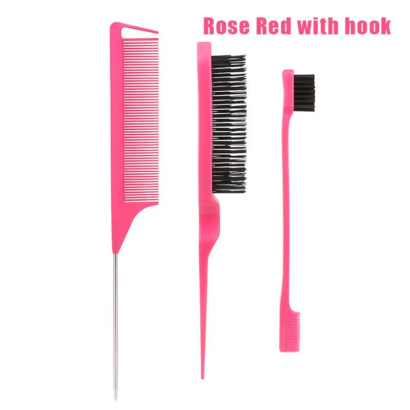 3Pcs Hair Styling Comb Hair Brush Set, Teasing Edge Brush Rat Tail Comb For Curly/Straight/Wet/Dry/Long/Shot Hair