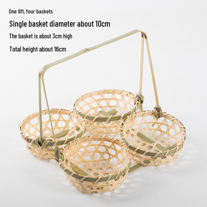 Handmade Bamboo Weaving Sieve Basket Storage and Snack Plate Set