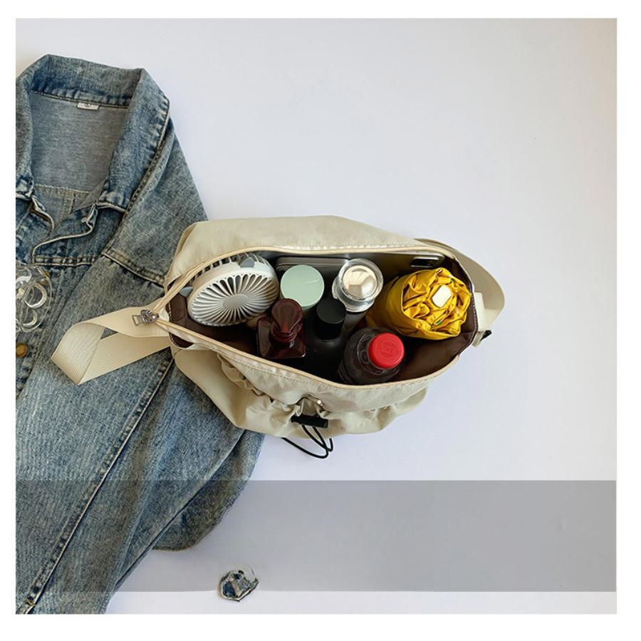 Casual Drawstring Canvas Shoulder Bag for Women Large Capacity Bucket Crossbody Purse Trendy Daily Handbag CLE