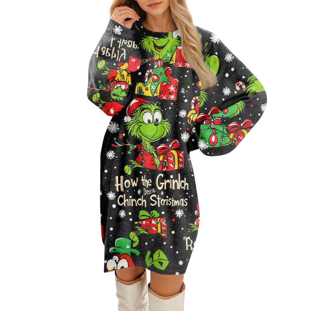 Women's Round Neck Casual Long Sleeve Plush Dresses