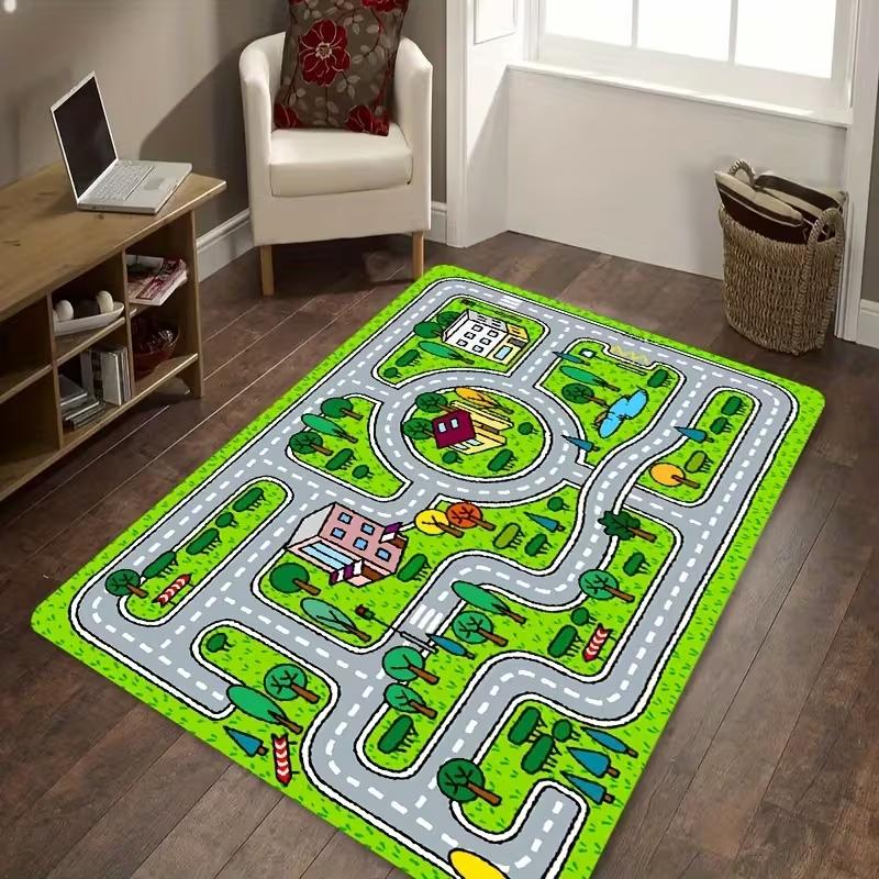 

Kids Vibrant Suburban Road Map Play Rug Non Slip Soft Educational Interactive Carpet for Children Bedroom Playroom and Game Area 40X60cm