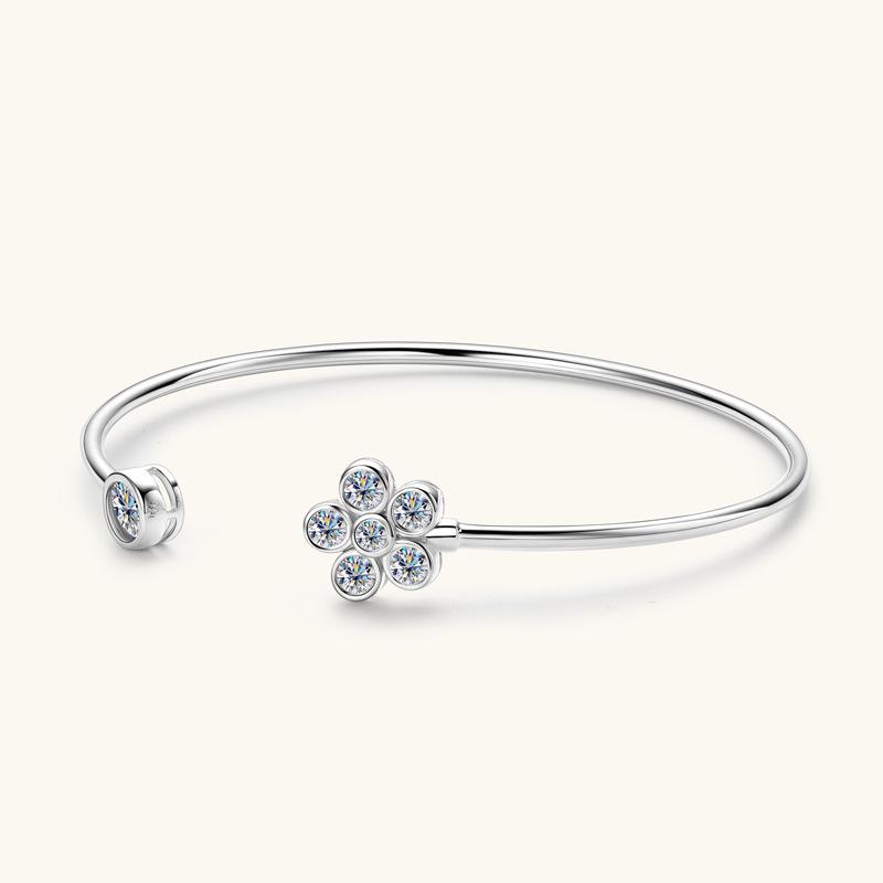 Silvere Glam 2025 Cross-border New Product Moissanite Bracelet Summer Flower Wristband For Women S925 Sterling Silver Jewelry