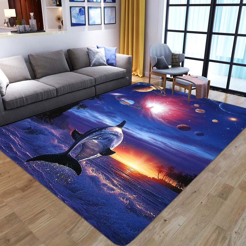 Beautiful Universe Purple Sky Zodiac Rug Living Room Bedroom Large Rug Aesthetic Floor Mat Ocean Dolphin Galaxy Whale Rug