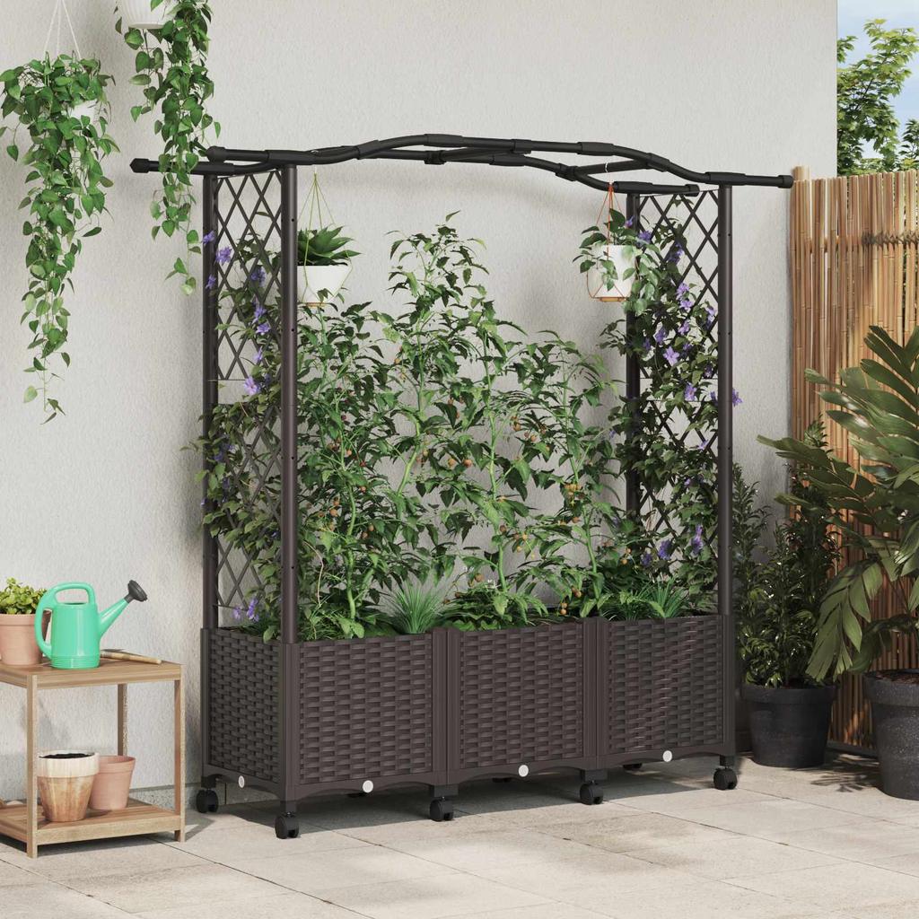Raised Garden Bed with Trellis and Roof Brown 164 X 40 X 144 Cm PP