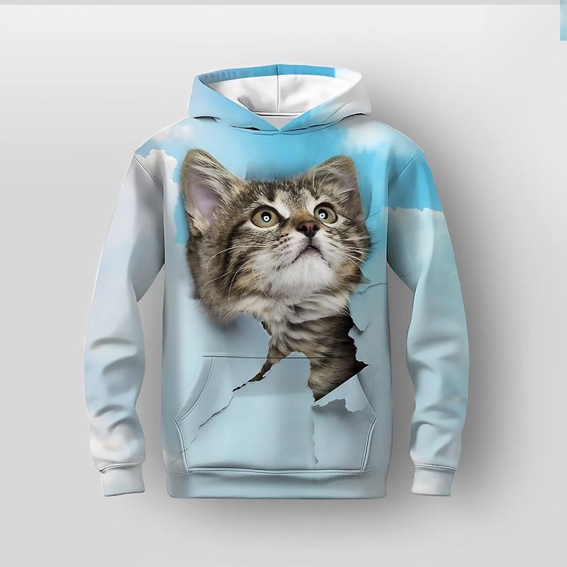 Girl Clothes Hoodies Long Sleeve Cartoon Kawaii Cat 3D Autumn Kids Clothes Fashion Casual Tops Outdoor Girl Children's Clothing
