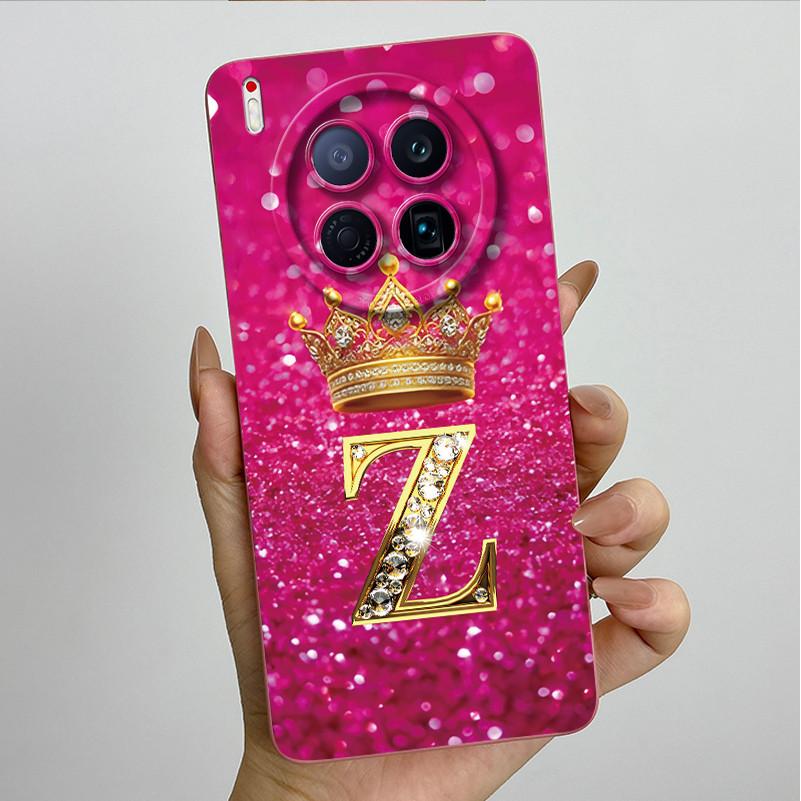 For Tecno Camon 40 Premier 5G CM8 Phone Cases Crown Initial Letter Covers Soft Liquid Silicone Advanced Anti Fingerprint Shell
