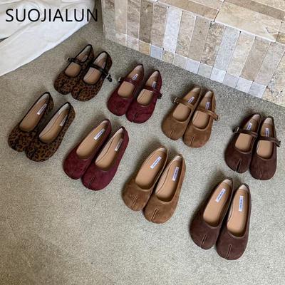 Moda SUOJIALU 2024 Outono Sapatos Rasos Femininos Moda Bico Dividido Slip On Elegantes Femininos Sapatos Baot Salto Baixo Macio Vestido para Exterior Sapatos Únicos