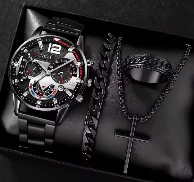 Quartz Watch Steel Belt Large Dial Fashion Watch Men'S High Sense Fake Three-Eye Men'S Watch