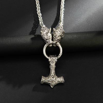 European and American New Viking Series Accessory Necklace Wolf Head Thunder Hammer Men Personalized Accessory