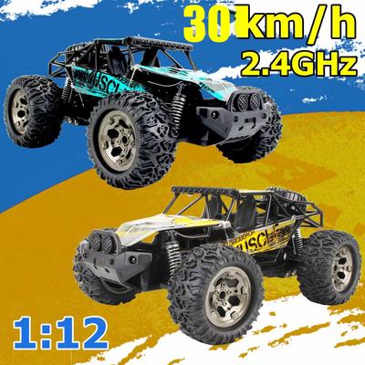 1:12 30Km/h 2 Roues Motrices Voiture RC Télécommandée Véhicule de Course Tout-Terrain 2.4Ghz Chenilles Monster Truck Électrique pour Enfants et