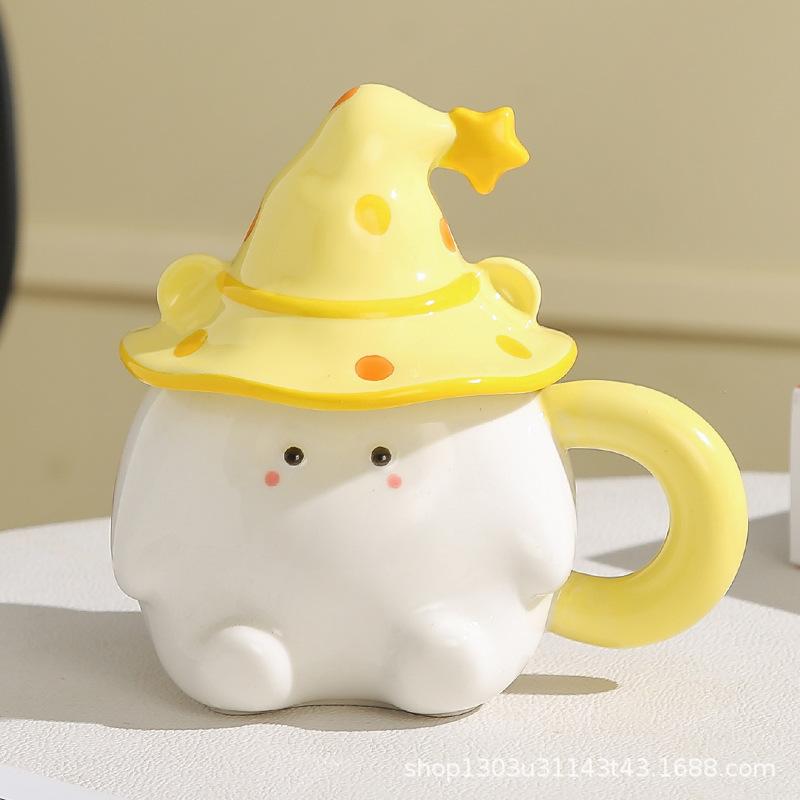 

Birthday gift water cup household strange mug with lid ceramic cup elf dumpling gift high value cup 380ML