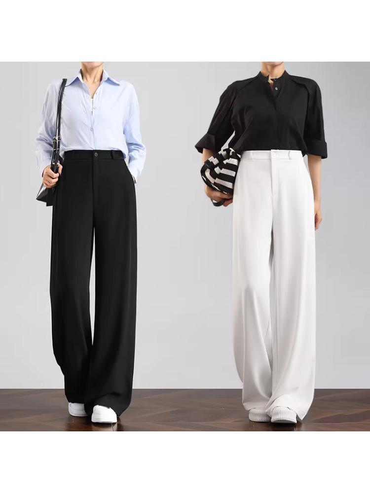 Tall Women's Black Drape Casual Wide-Leg Trousers - Spring/Autumn 2026