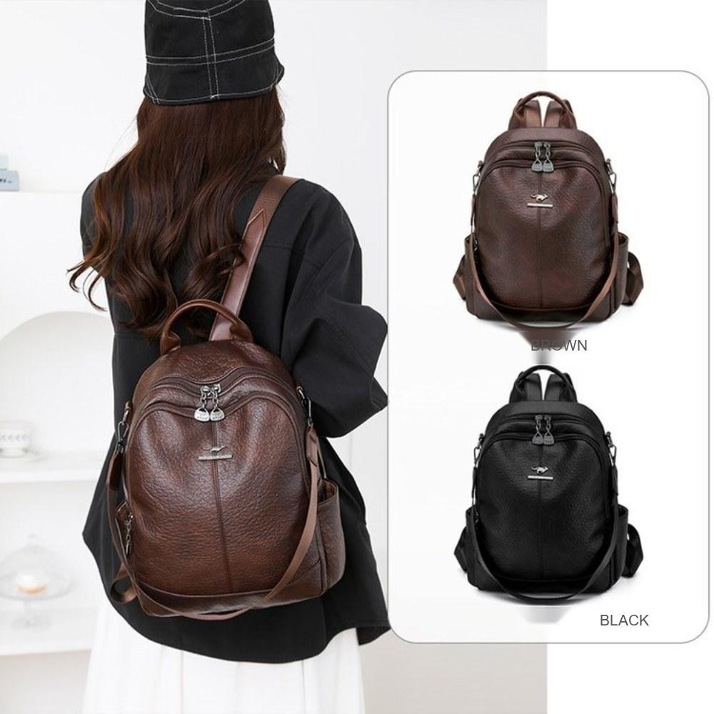 Women Large Capacity Soft PU Backpack with Adjustable Straps for Daily Commute