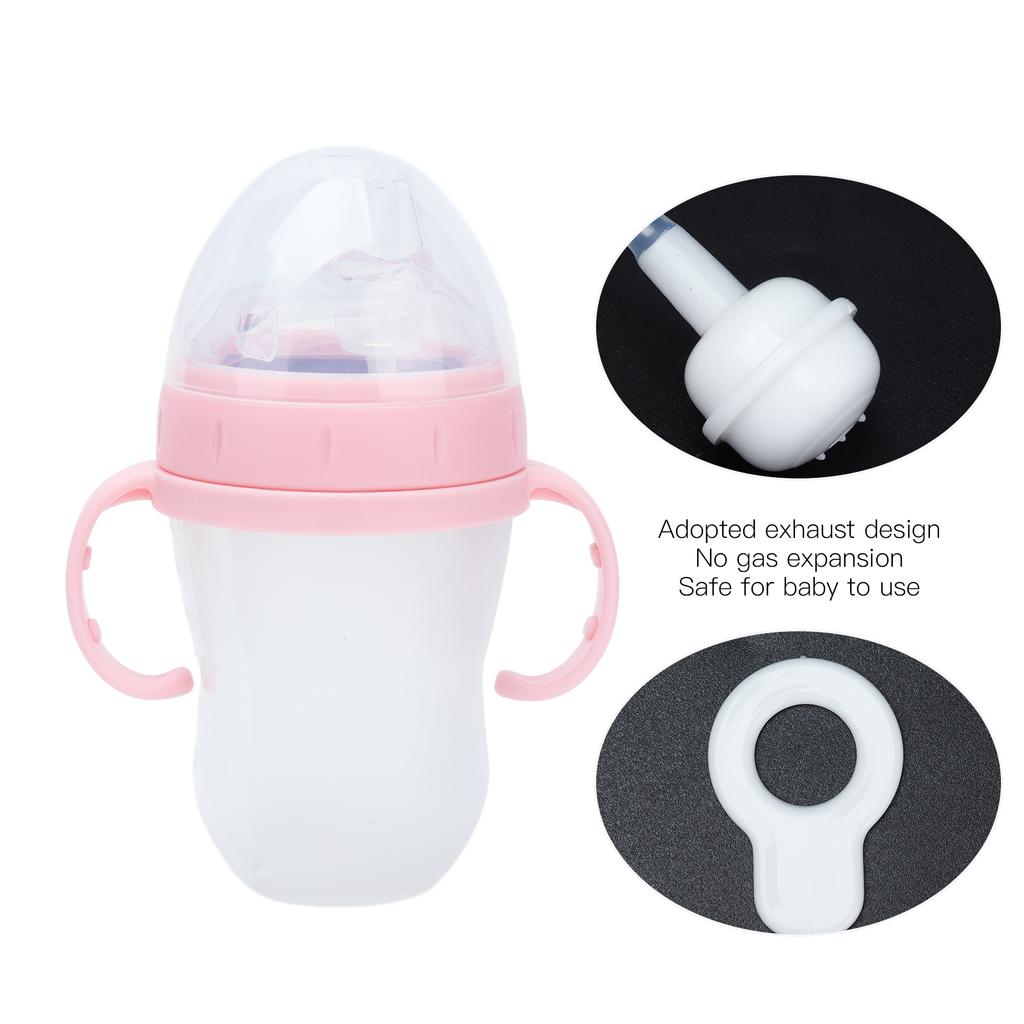 Baby Feeding Bottle Soft Silicone Pacifier Straw Handles Leakproof Infant Milk Water Bottle 240ml