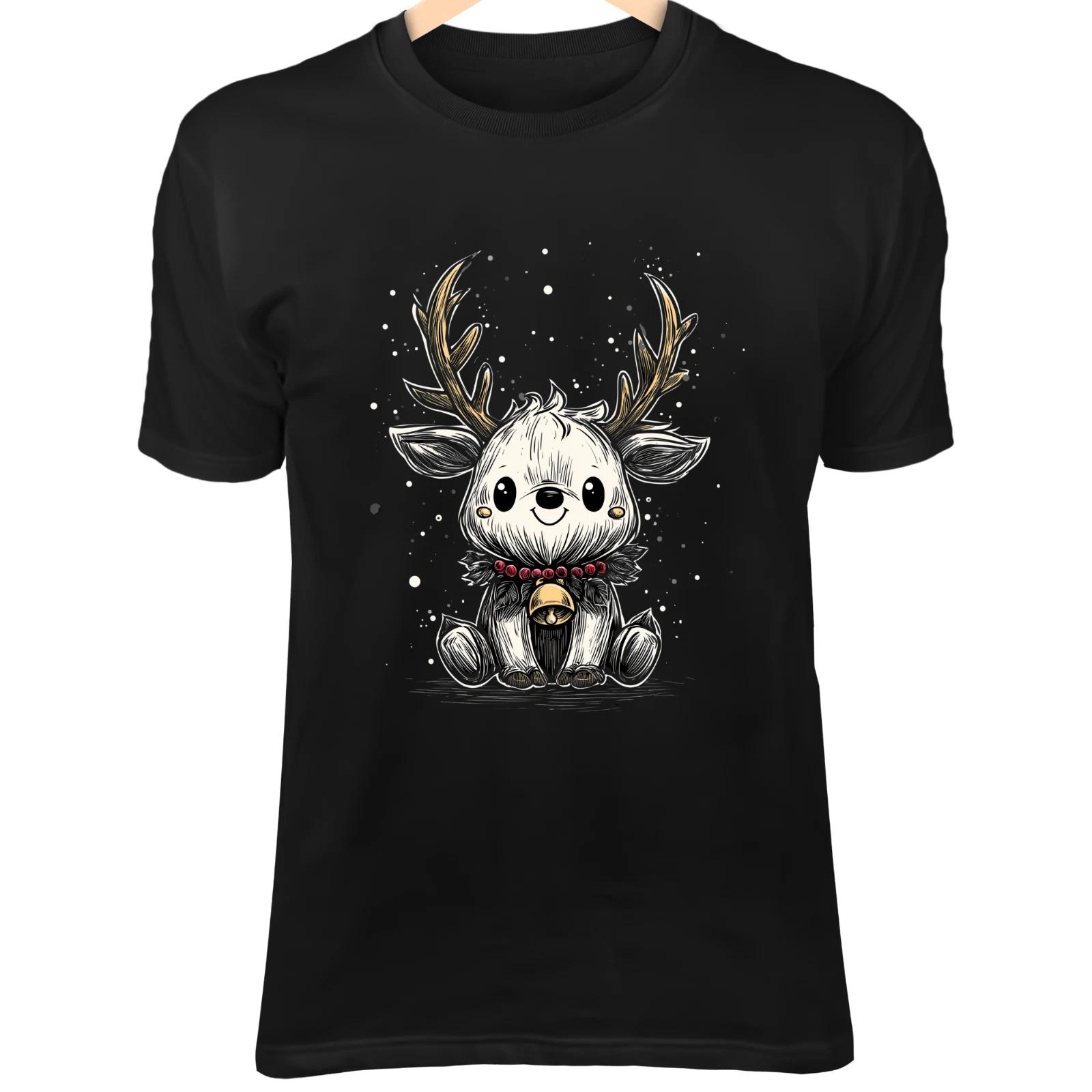 Christmas Reindeer Line Art - Cute Minimalist Cartoon with Antlers & Bell Collar L