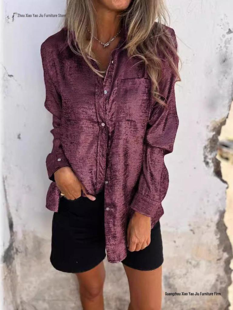 2026 European Spring Women's Casual Suede Lapel Shirt