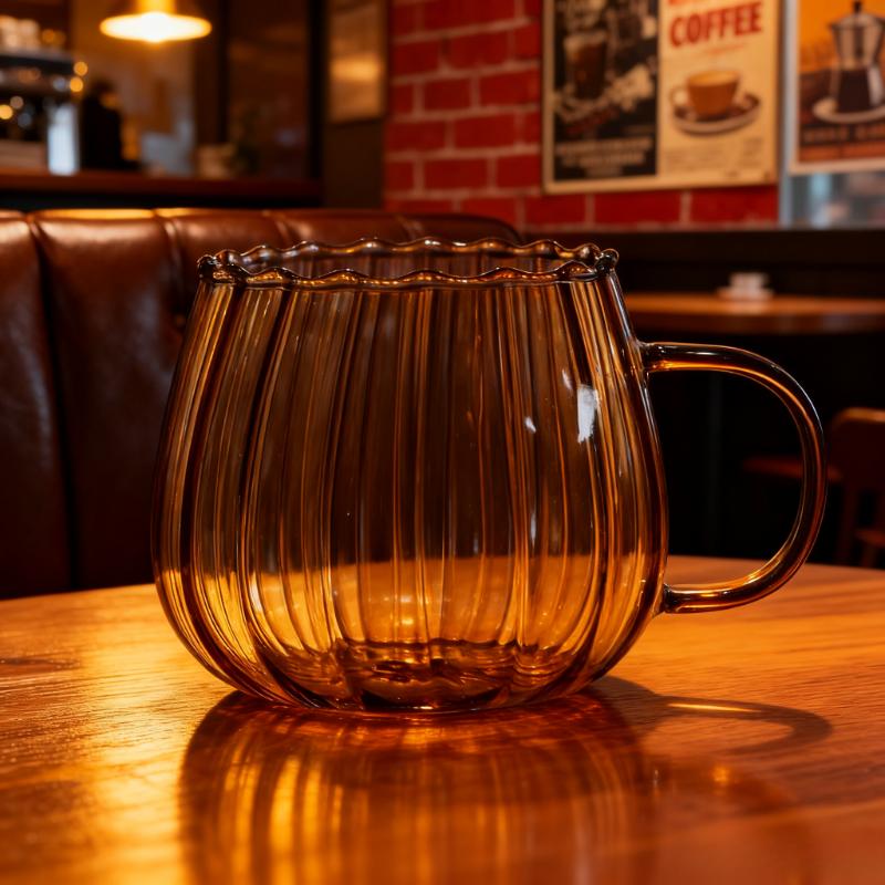 

400ml High Borosilicate Glass Cups Creative Striped Mug Pumpkin Cup Breakfast Milk Glass Water Cup Teacup Home Office 400ML золотистий