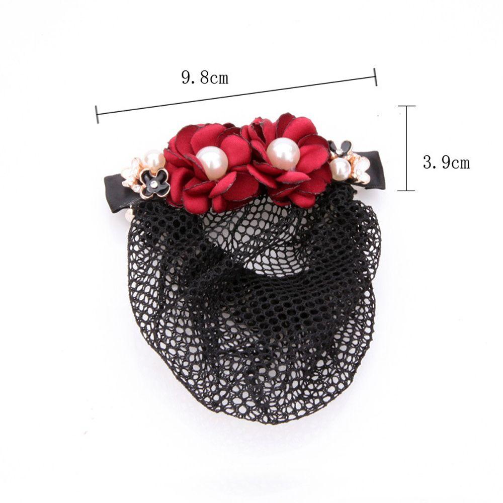 Pearl for Stewardess Nurse Flower Hairnet Women Spring Clip Mesh Snood Korean Style Headwear