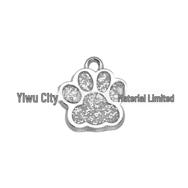 Small Glitter Dog Paw Print Pendant - Zinc Alloy Pet ID Tag (17x18mm)
