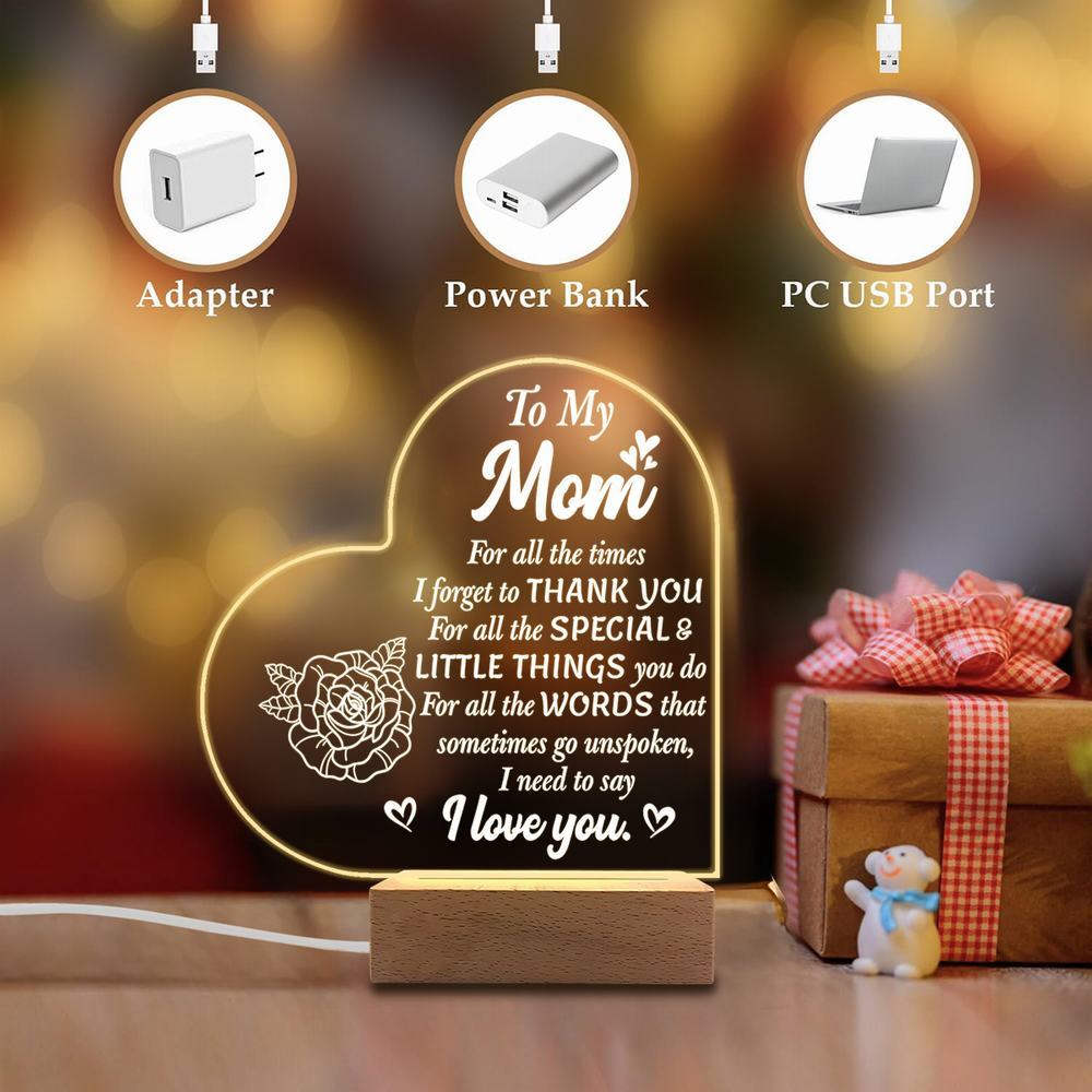 1PC Acrylic Luminous Ornament Photography Accessories, USB Base, Mom Gift, I Love You Figurines