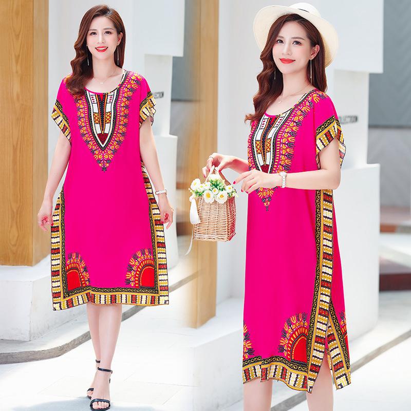 Thai Dress Medium and Long Loose Casual Large Size Meat-covered Seaside Beach Cotton Silk Dress