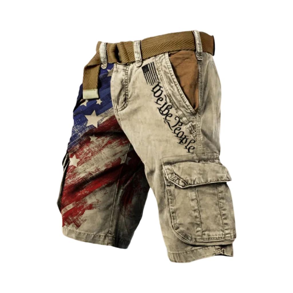 Męskie Codzienne Sportowe Spodnie Robocze Wielokieszeniowe Modne Męskie Spodnie z Nadrukiem Flagi i Liter