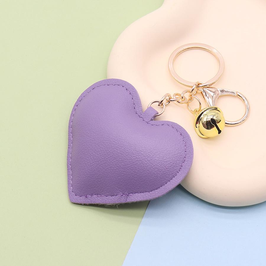 Golden Bell Heart PU Leather Couple Bag Keychain Ornament