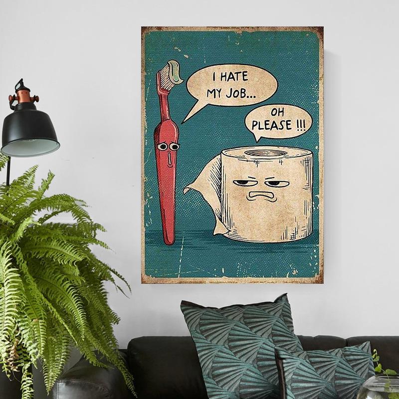 Funny Toilet Paper Toothbrush Poster and Prints Retro Abstraction Canvas Painting Wall Art Picture for Bathroom Room Home Decor