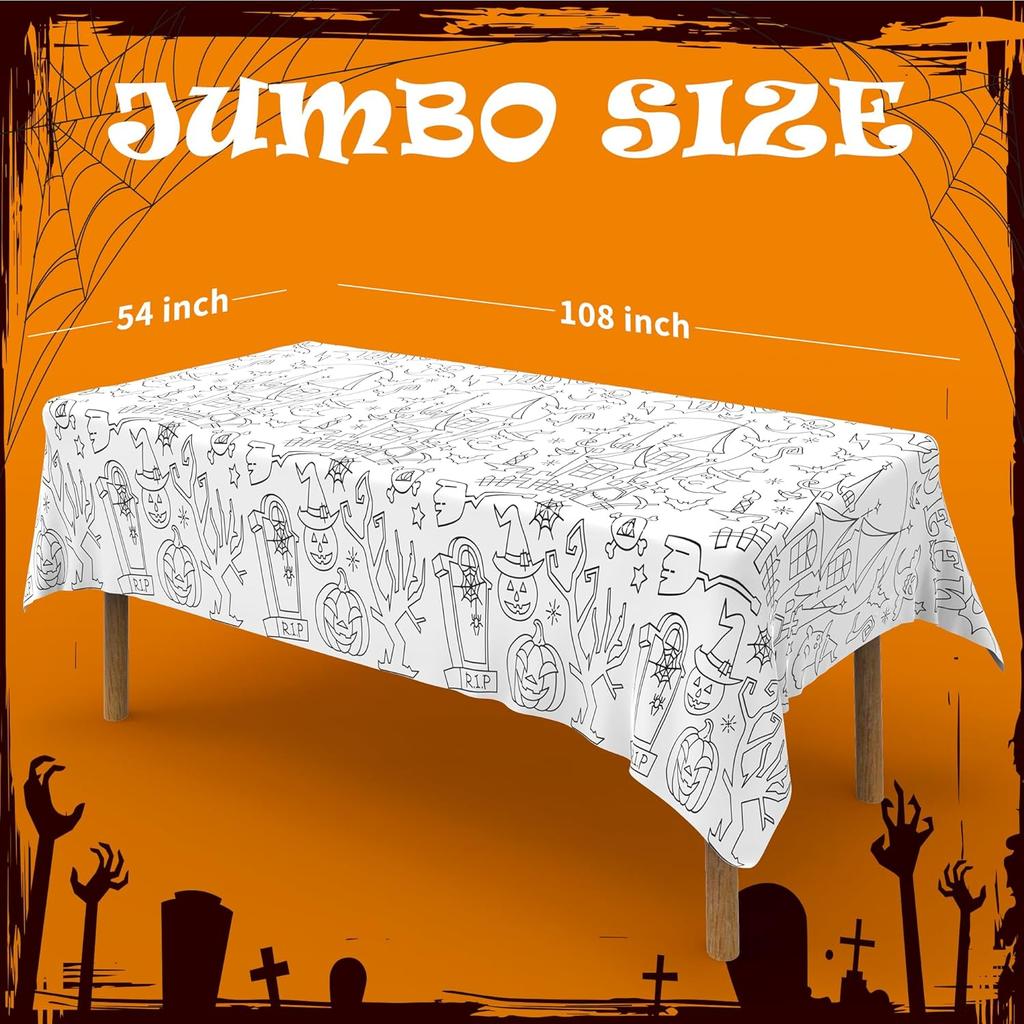 Labeol 1 Pack Halloween Tablecloth, 108"x 54" Halloween Coloring Tablecloth for Kids, Pumpkin Ghost Bat Castle Coloring Table Cover for Winter Party