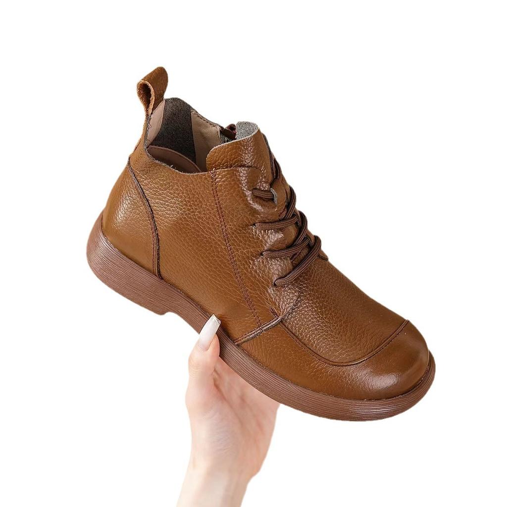 Damenstiefel aus Rindsleder für Herbst und Winter 2026 Damen flache Sohle weiches Leder kurze Stiefel bequeme Stiefel neuer Stil