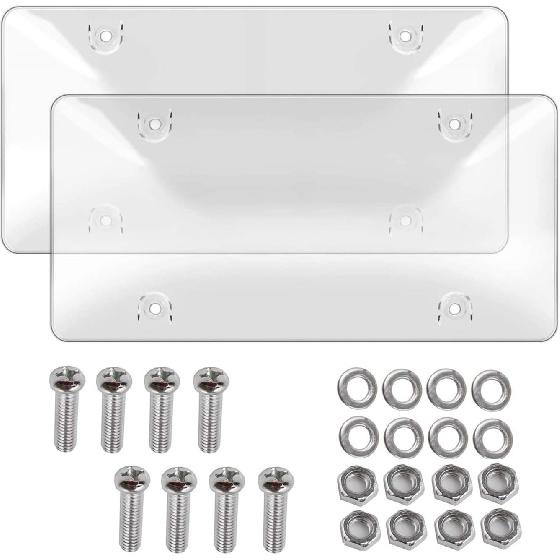 License Plates Shields 2 Pack Clear Bubble Design Plate Covers, Unbreakable Novelty Frame Covers To Protect Front, Back Fit Standard US Plate With