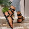 Female Shoes 2025 Plus Size Thong Women's Sandals Daily Casual Sandals Women Rivet Buckle Strap Flat with Ankle-wrap Shoes Women