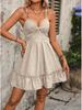 Elegant Jurk met Spaghettibandjes, Metalen Versiering, Bedrukte Knoop, Knielengte