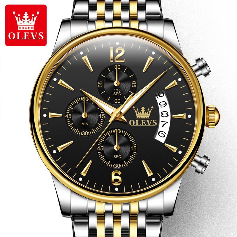 OLEVS Men's Watches Waterproof Luminous Sport Watch Chronograph Multifunction Business Fashion Gold Men's Quartz Watch