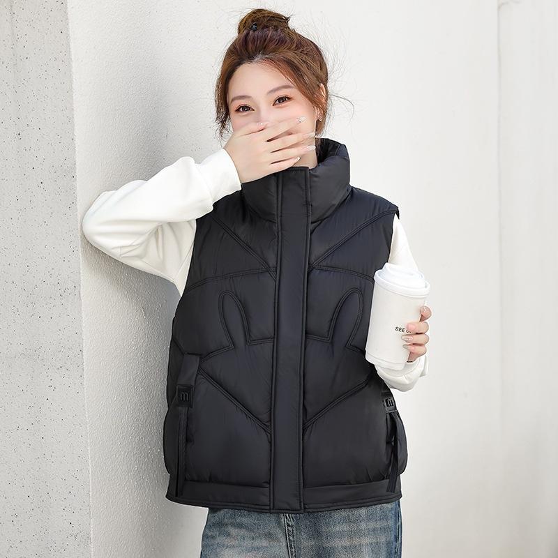 Down Cotton Vest Jacket Women's Autumn and Winter New Fashion Short Outer Wear Thickened Stand-up Collar Sleeveless Cotton Vest