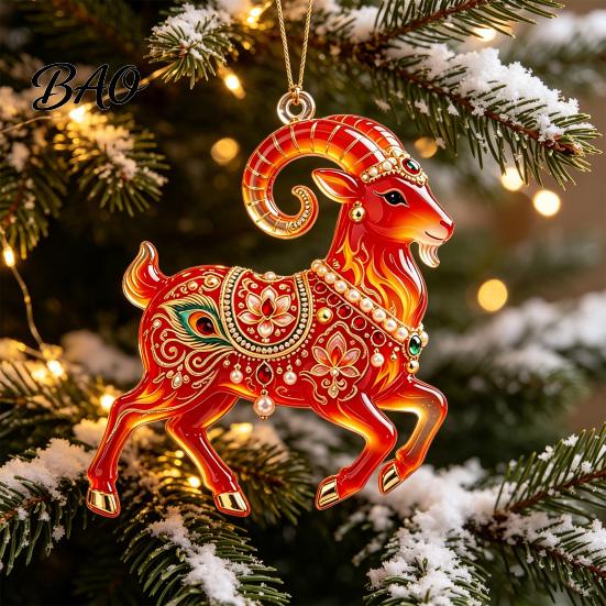 Christmas Tree Hanging Ornaments 2D Acrylic Goat Pendant, Keychain Bag Charm, Cute Sheep Rearview Clear Translucent Mirror Ornament for Holiday Party